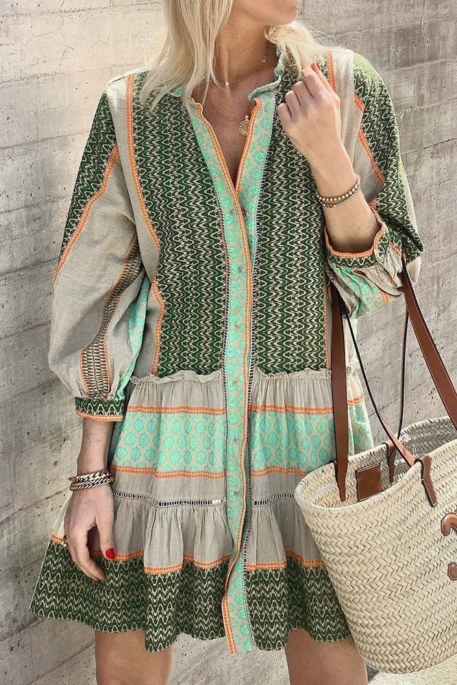 Jenelyn | Boho Printed Ruffle Dress