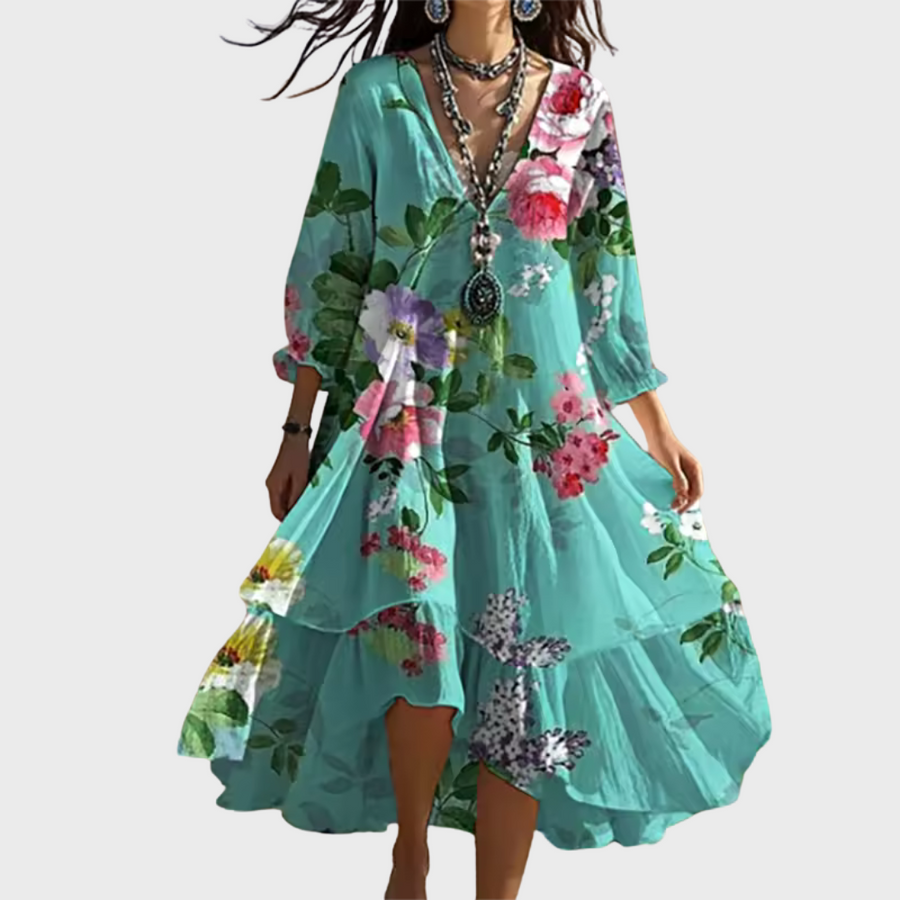 Cleo™ | Elegant Floral Midi Dress