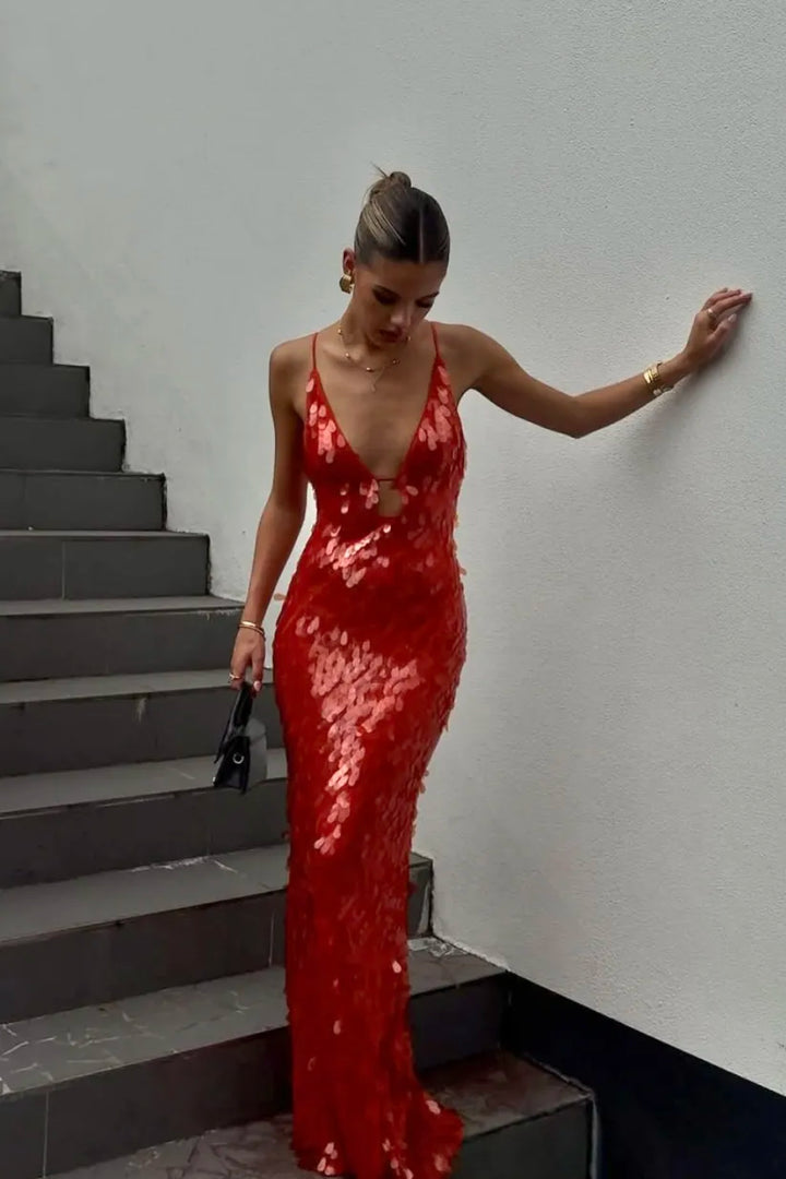 Kalea | Glitter Sequins Backless Strap Dress