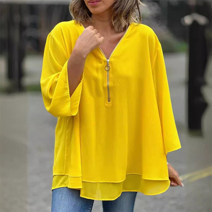 Elara | Chiffon Zipper Blouse
