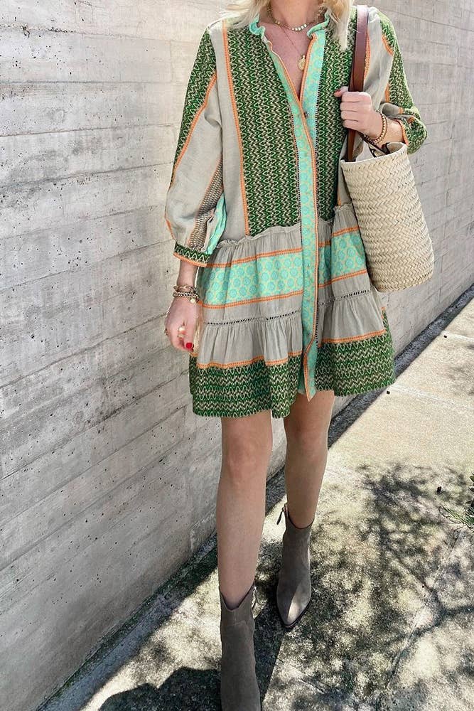 Jenelyn | Boho Printed Ruffle Dress