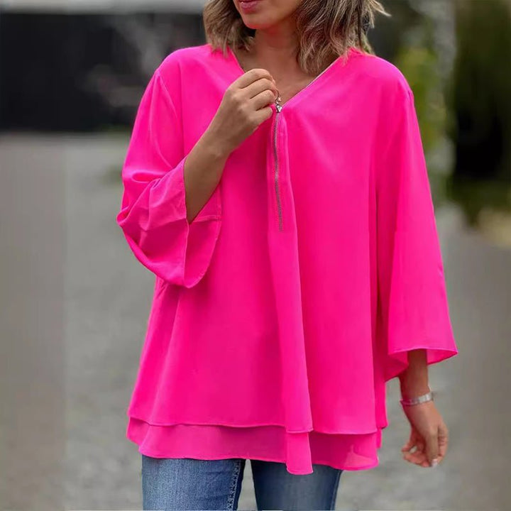 Elara | Chiffon Zipper Blouse