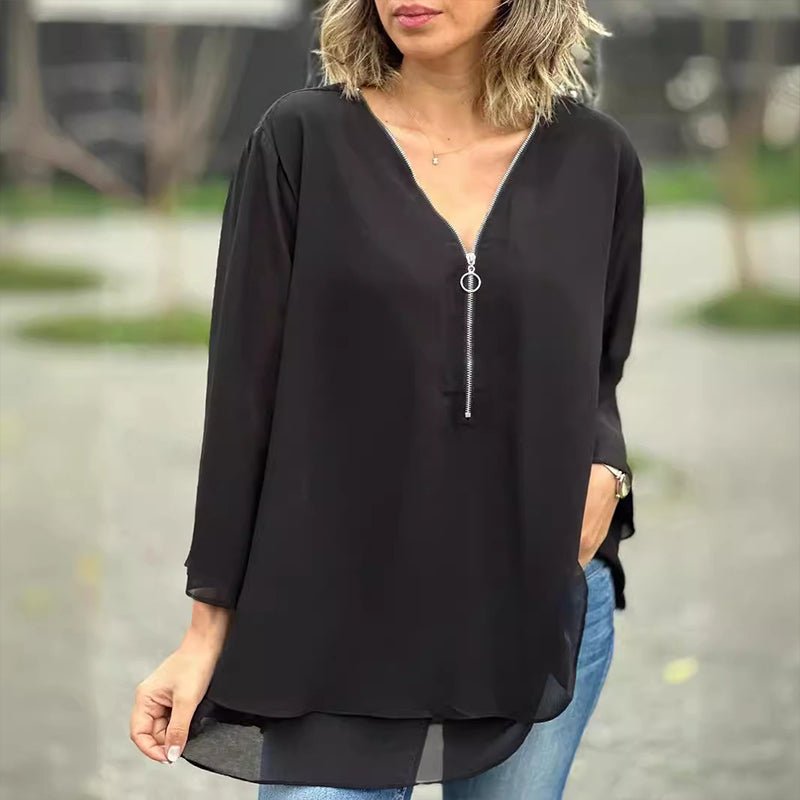 Elara | Chiffon Zipper Blouse