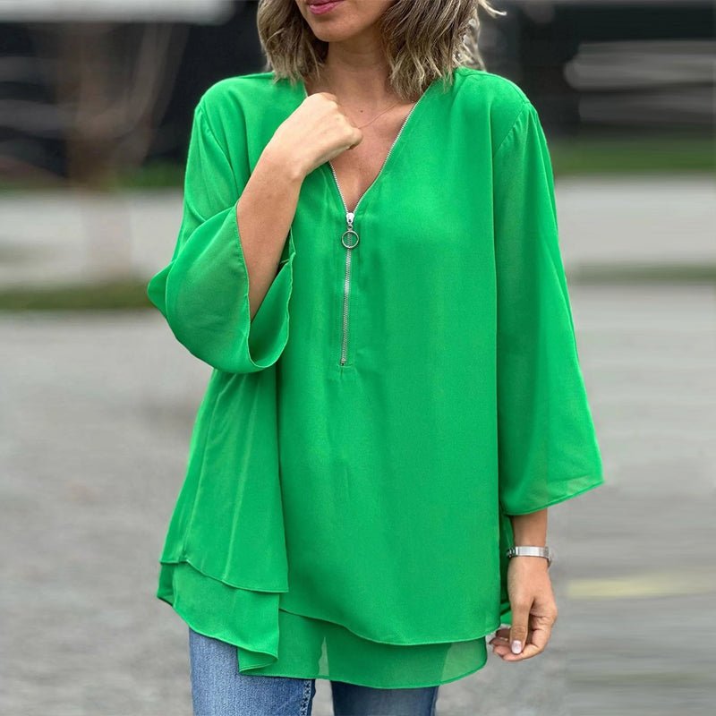 Elara | Chiffon Zipper Blouse