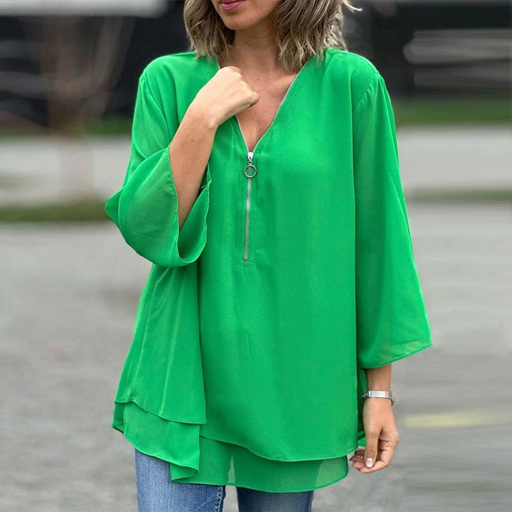 Elara | Chiffon Zipper Blouse