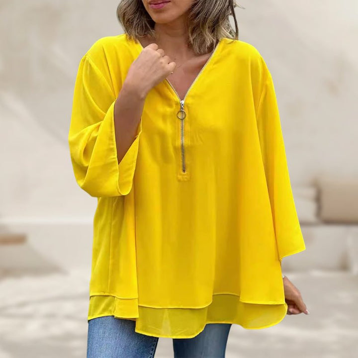 Elara | Chiffon Zipper Blouse
