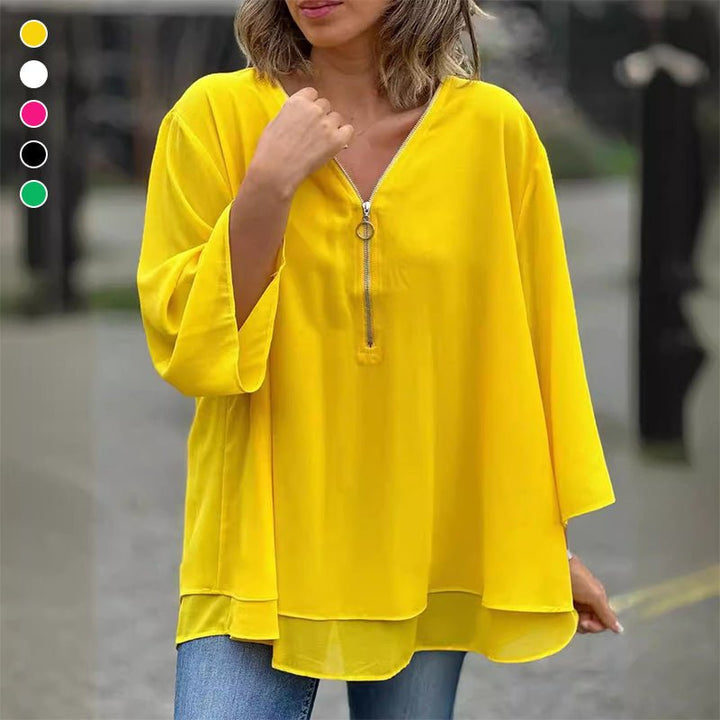 Elara | Chiffon Zipper Blouse