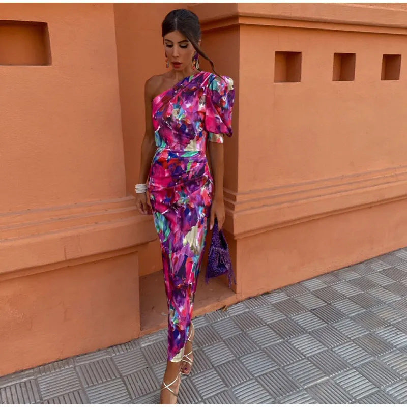 Yllana™ | Women's Midi Dress with Off-Shoulder Design in Purple