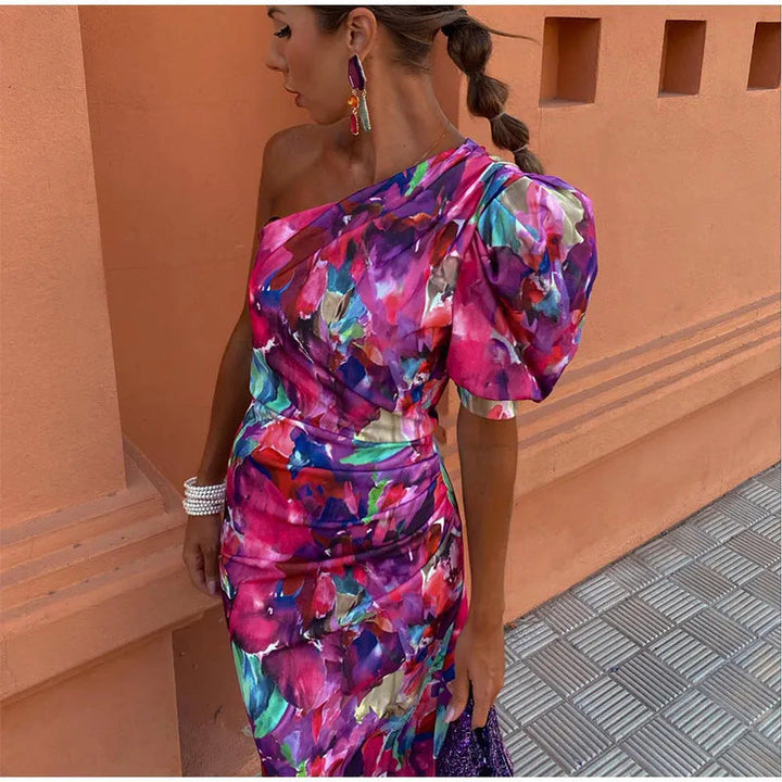 Yllana™ | Women's Midi Dress with Off-Shoulder Design in Purple