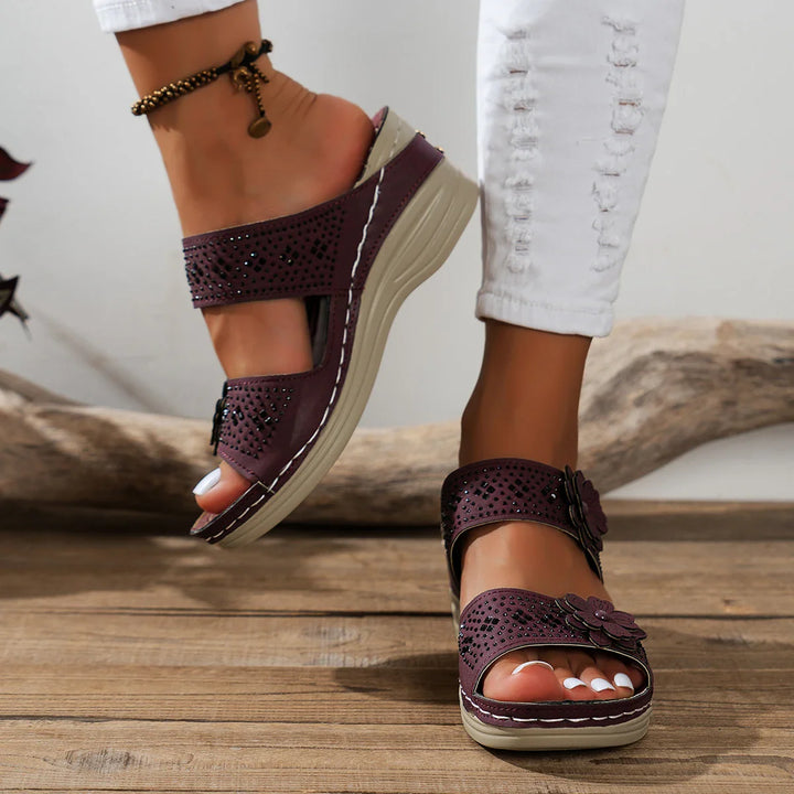 Saira | Floral Wedge Sandals
