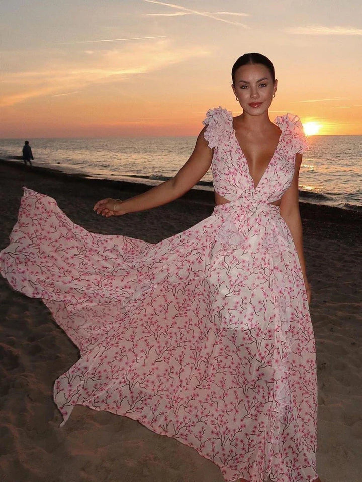Aurora | Elegant Backless Ruffles Maxi Dress
