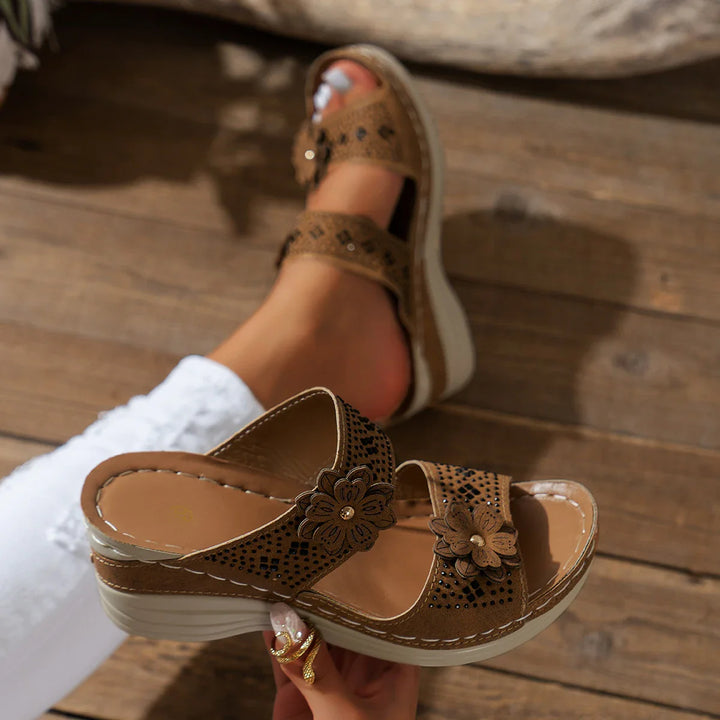 Saira | Floral Wedge Sandals