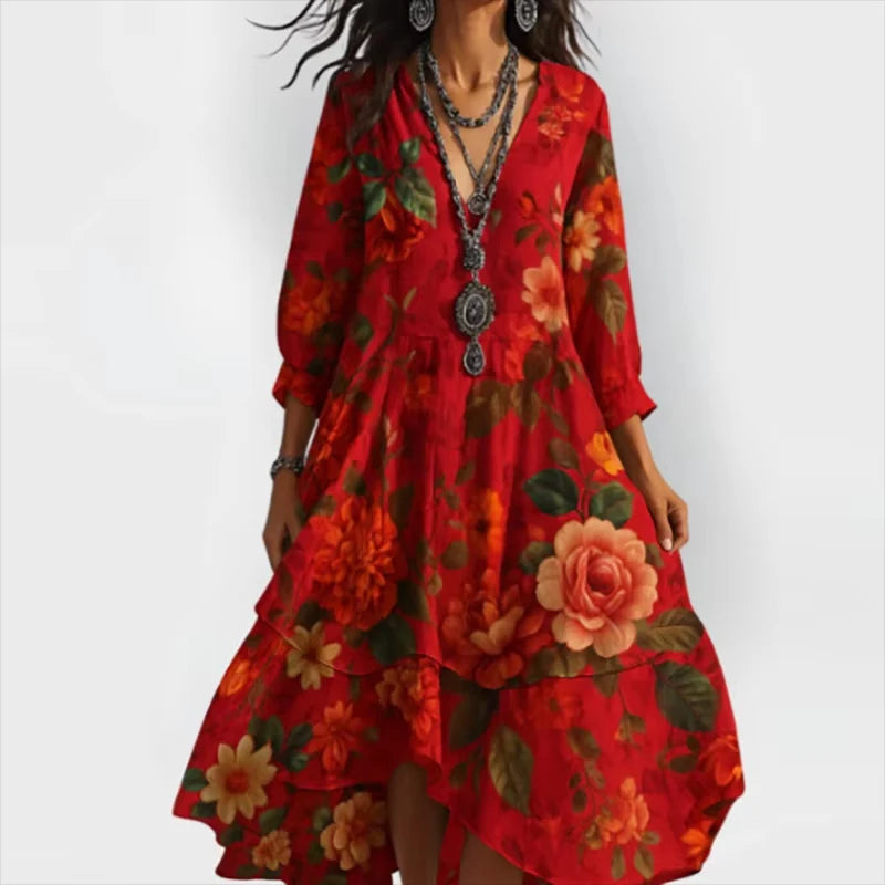 Cleo™ | Elegant Floral Midi Dress