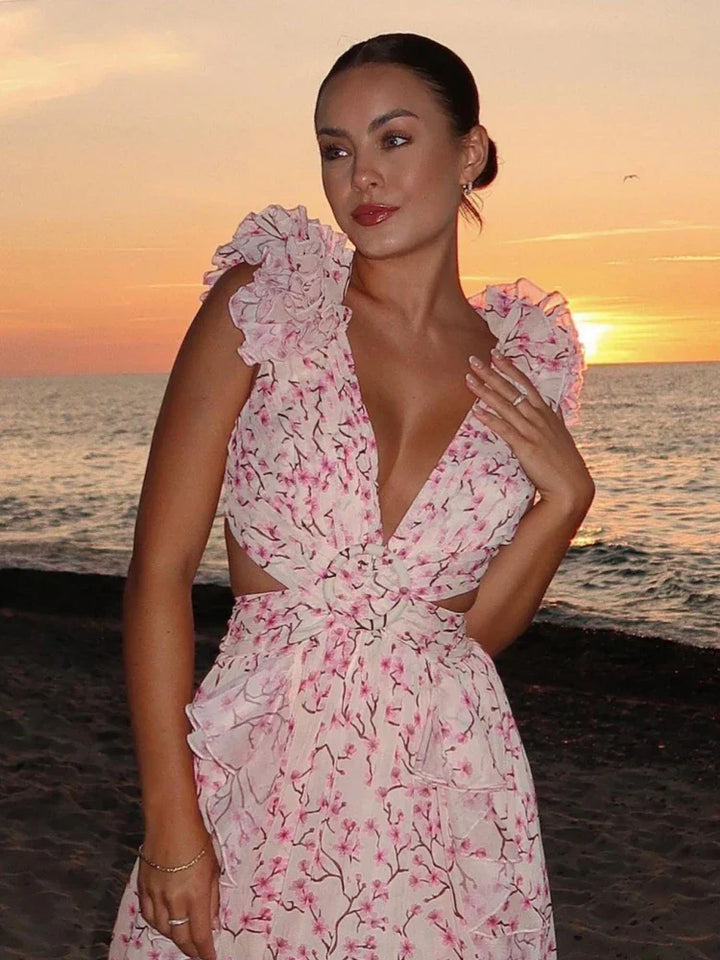 Aurora | Elegant Backless Ruffles Maxi Dress