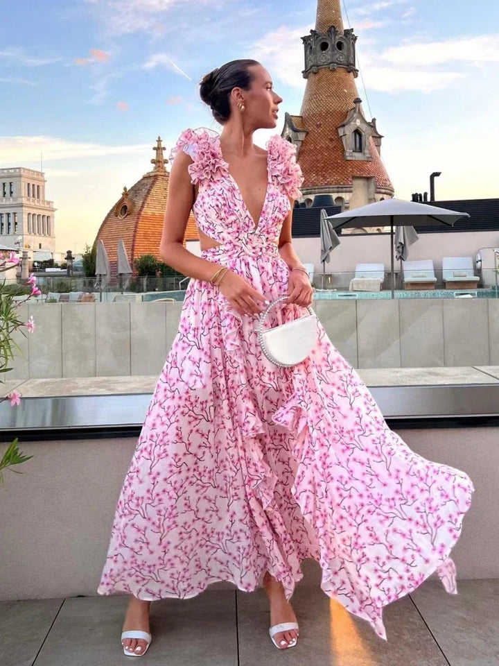 Aurora | Elegant Backless Ruffles Maxi Dress