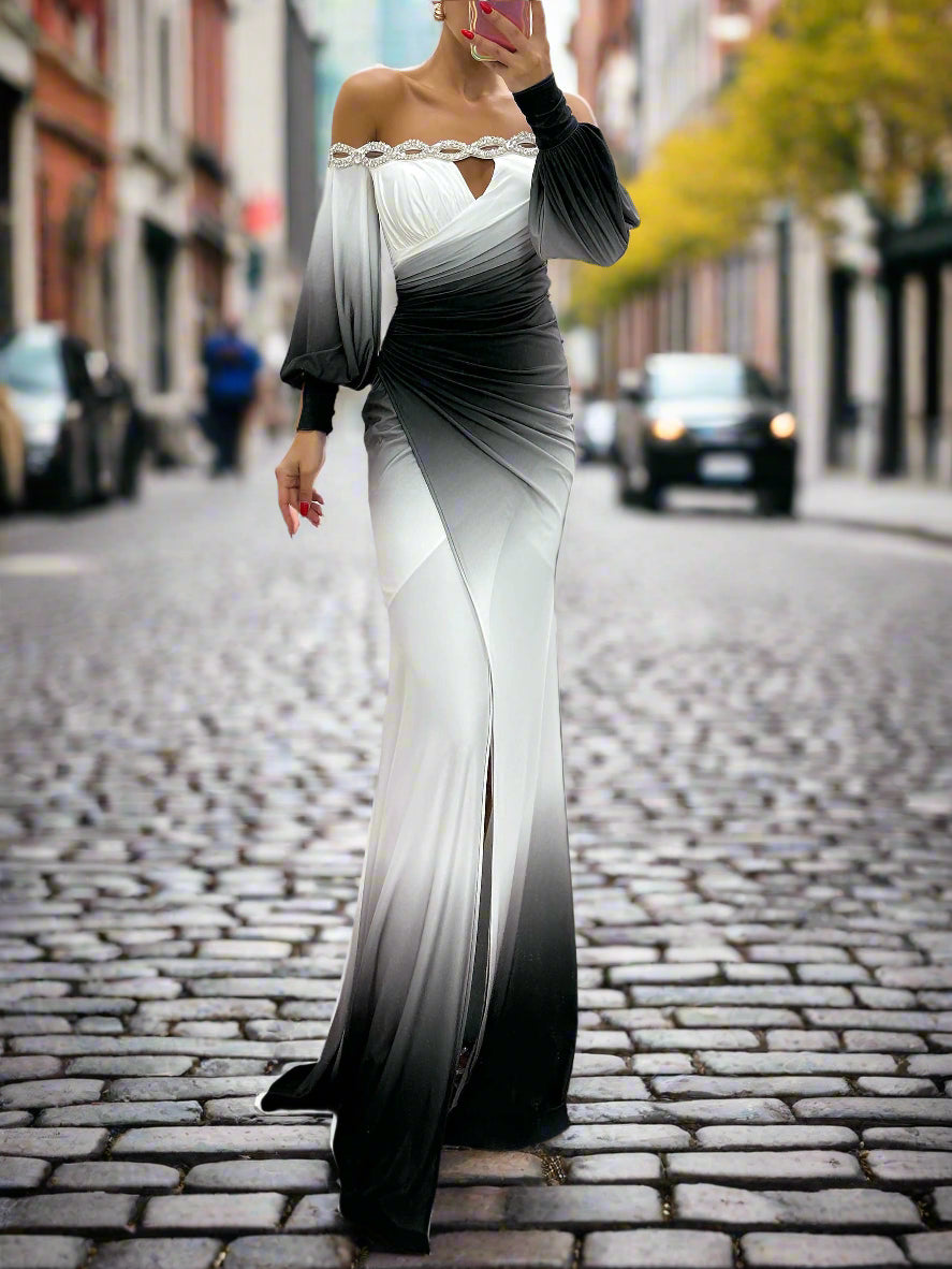 Elysia | Gradient Off-Shoulder Evening Dress