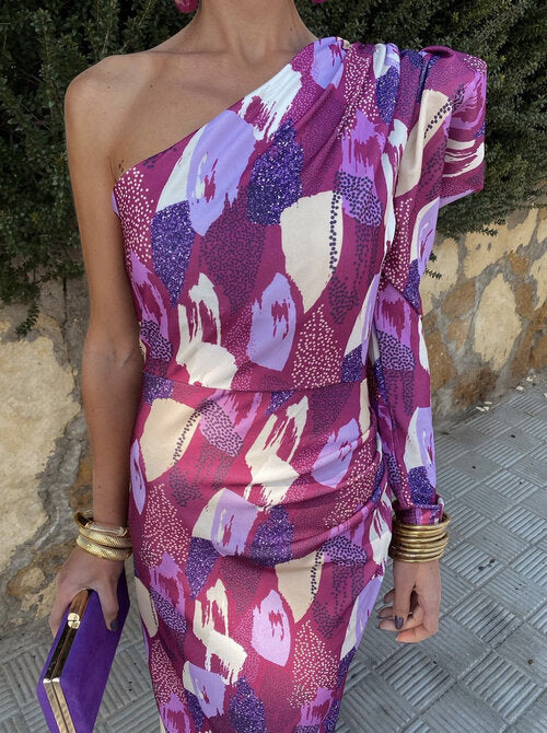 Yllana™ | Women's Midi Dress with Off-Shoulder Design in Purple