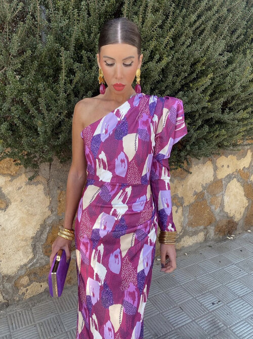 Yllana™ | Women's Midi Dress with Off-Shoulder Design in Purple