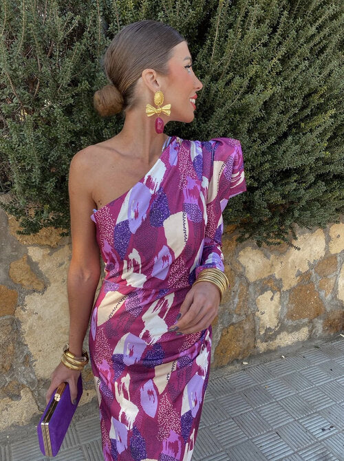 Yllana™ | Women's Midi Dress with Off-Shoulder Design in Purple