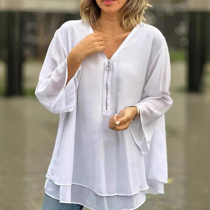 Elara | Chiffon Zipper Blouse