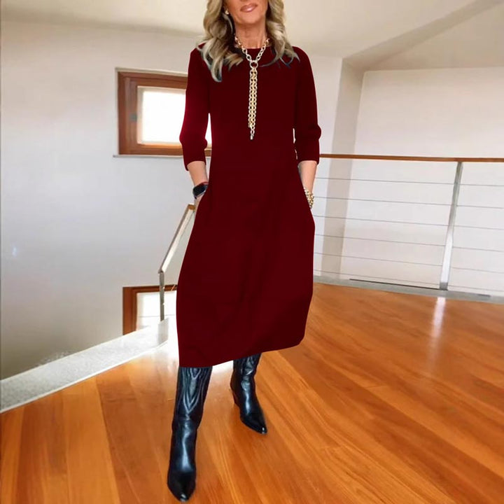 Tiffany | Casual Solid Color Round-neck Dress with Pockets