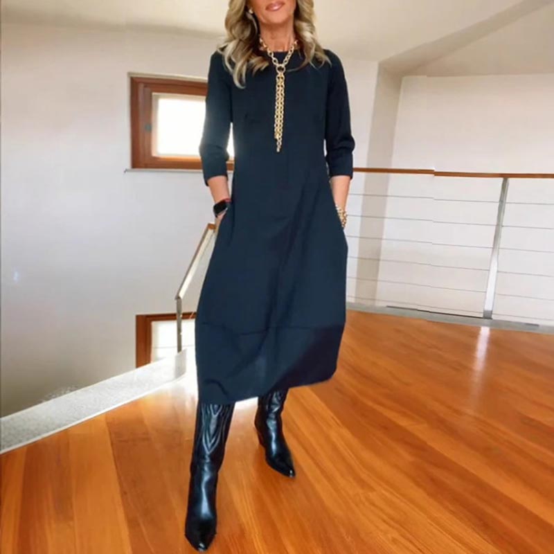 Tiffany | Casual Solid Color Round-neck Dress with Pockets