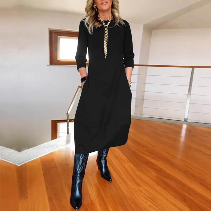 Tiffany | Casual Solid Color Round-neck Dress with Pockets