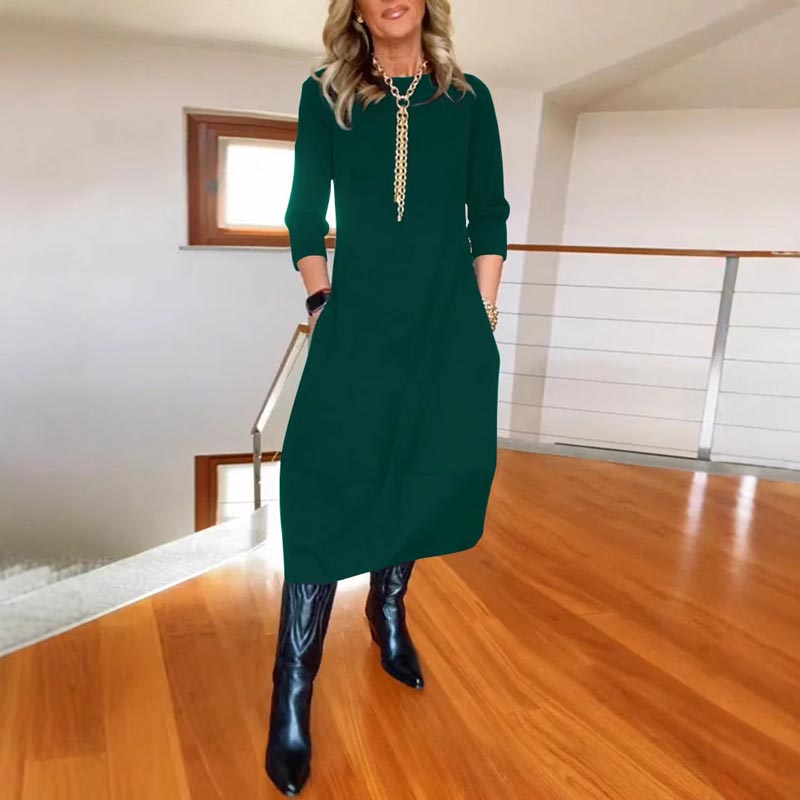 Tiffany | Casual Solid Color Round-neck Dress with Pockets