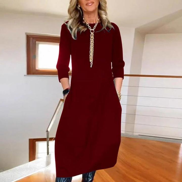 Tiffany | Casual Solid Color Round-neck Dress with Pockets