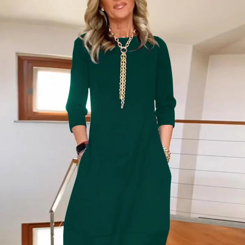 Tiffany | Casual Solid Color Round-neck Dress with Pockets