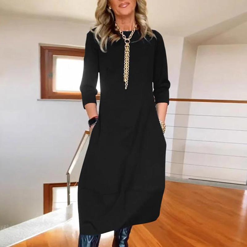 Tiffany | Casual Solid Color Round-neck Dress with Pockets