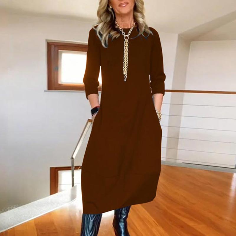 Tiffany | Casual Solid Color Round-neck Dress with Pockets