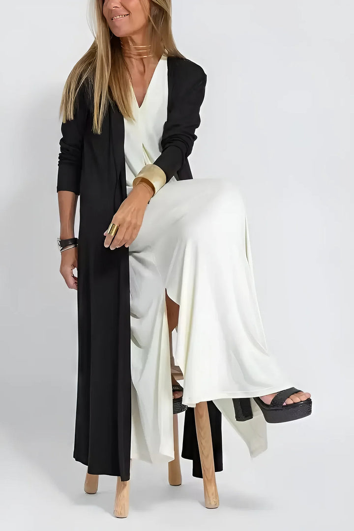 Natalia | elegant long dress + matching cardigan in GIFT