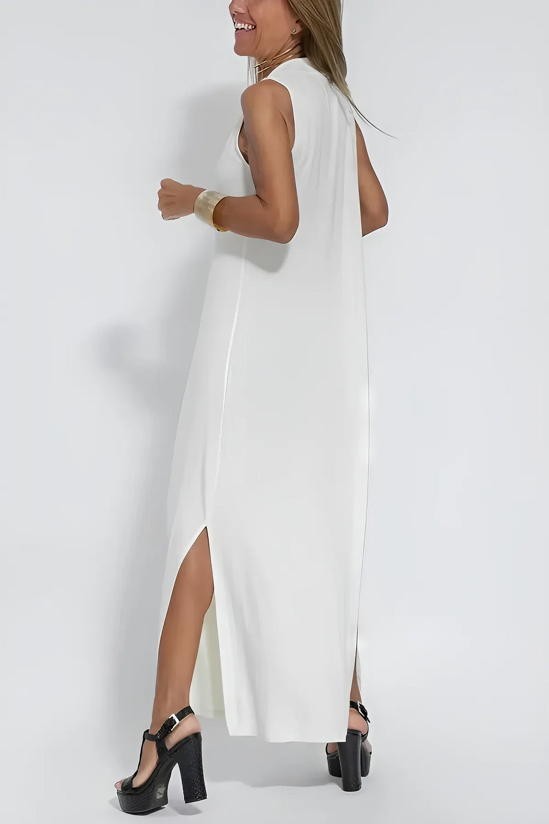 Natalia | elegant long dress + matching cardigan in GIFT
