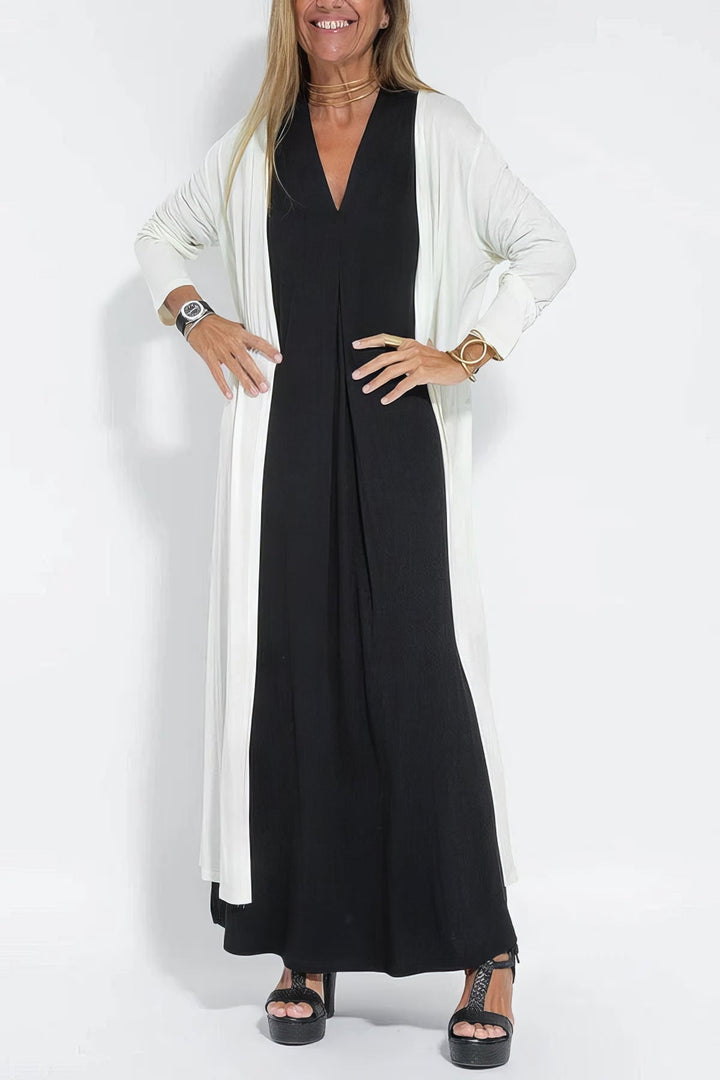Natalia | elegant long dress + matching cardigan in GIFT