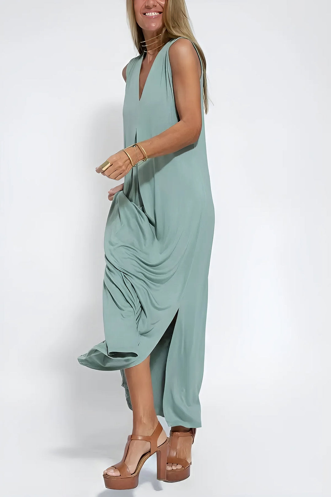 Natalia | elegant long dress + matching cardigan in GIFT