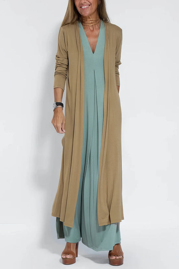 Natalia | elegant long dress + matching cardigan in GIFT