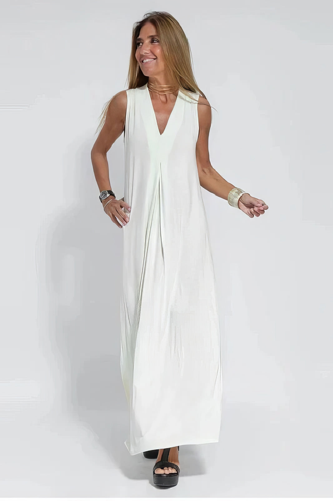 Natalia | elegant long dress + matching cardigan in GIFT